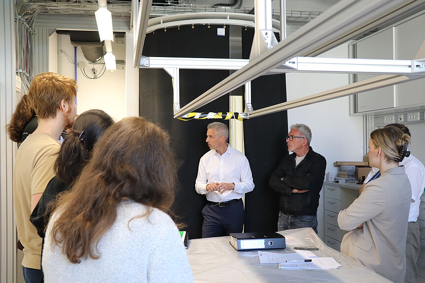 The construction crew looking at the new lab.