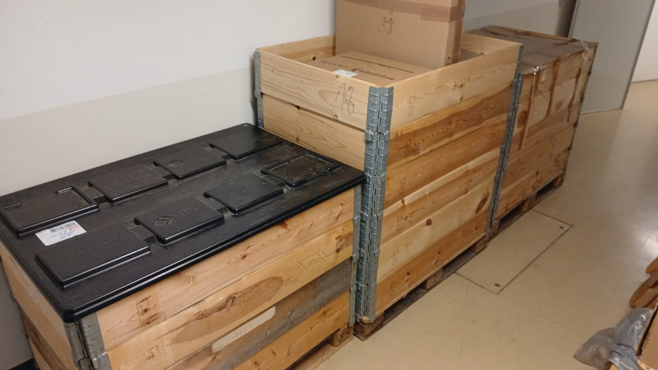 Boxes with lab equipment.